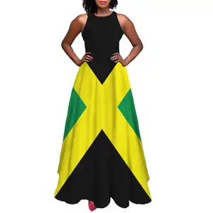 Jamaicaanse Nationale Vlag Print Maxi Jurk Dames Casual Jurken Vrouwen Mouwloze O-Hals A-Lijn Jurken Voor Bruiloft Gast Zomer