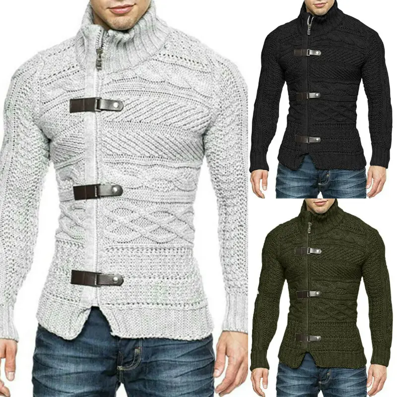 Autunno inverno uomo giacca lavorata a maglia cerniera dolcevita maglione a maniche lunghe Cardigan maglione