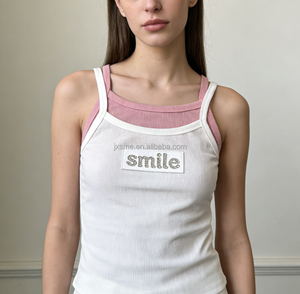 Estate aderente 100 cotone Plain Top all'ingrosso bianco <span class=keywords><strong>a</strong></span> coste canotta da corsa per le donne - Product Image 3