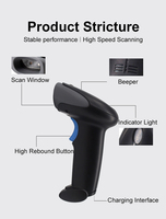 Escáner de Código de Barras 2D Inalámbrico USB de Alta Velocidad, 250 Escaneos/Segundo, Compatible con Códigos QR, Memoria de Alta Capacidad para Inventario Minorista