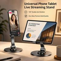 Support de téléphone portable pliable en métal pour bureau, réglable à 360°, support de tablette pour diffusion en direct, personnalisable avec logo OEM, vente en gros