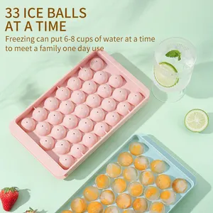 2024 High Quality Round Whiskey Hockey Reusable Ice Ball Cube Tray Mold With Freeze Container Customizable 33 Grids 650g