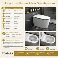 WC intelligent électrique avec chasse d'eau automatique, cuvette allongée, design moderne, à poser au sol, siphon en S, télécommande incluse