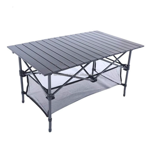 Conjunto de Mesa y Sillas Plegables para Acampar al Aire Libre, Moderno, de Aluminio con Panel de Madera Estilo Negro, Muebles de Exterior para 6 Personas - Product Image 3