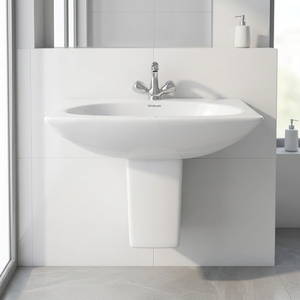 Vistaar Sofia White Ceramic Half Pedestal Wash Basin Lavabo Sink Set Designer Pottery Art Morbi India Export - Product Image 1