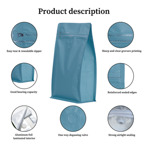 Bolsa de Fondo Plano con Cierre de Cremallera de 8 Lados, Bolsa de Café Azul Personalizada, Bolsa de Café de Plástico con Válvula, Entrega Rápida - Product Image 6