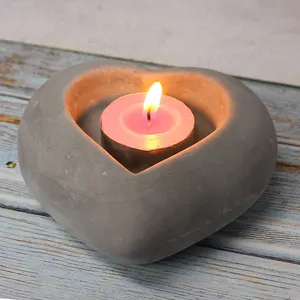 Portavelas de hormigón de cemento en forma de corazón, linternas y tarros de velas, soporte de luz de té con vela perfumada