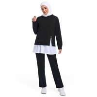 Nouvel ensemble deux pièces décontracté pour femmes musulmanes, style arabe/moyen-oriental, maillot de bain à manches longues avec capuche, couleur unie, motif 3D, pour l'extérieur