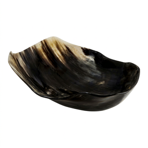Bol décoratif moderne en corne naturelle de qualité supérieure, écologique, fait main, forme irrégulière ondulée, motifs noir, marron, crème, luxe - Product Image 1