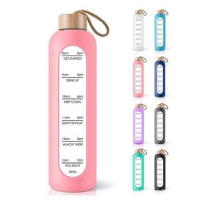 Bouteilles d'eau en verre personnalisées pour cadeaux d'entreprise, avec couvercle en bambou, pour événements sportifs, cadeaux de gym - Product Image 1