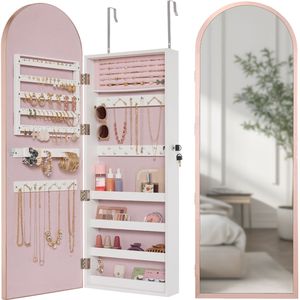 Armoire à bijoux en verre moderne <span class=keywords><strong>Giantex</strong></span> avec miroir pleine longueur, organisateur mural, porte magnétique et grand rangement pour boucles d'oreilles - Product Image 5