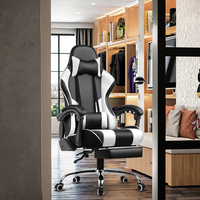 Chaise de bureau de direction pour jeux vidéo, ergonomique, dossier haut, en cuir, avec vérin à gaz à 3 positions, pivotante, bascule, appui-tête, soutien lombaire
