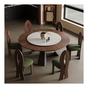Retro Walnut Style Solid Wood Round Table Home Round Wood Dining Table French Dining Table And Chair Combination