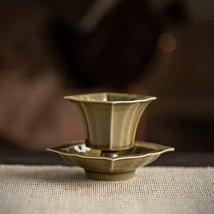 Ensemble tasse et soucoupe en céramique zen asiatique, forme irrégulière, poterie, pour le thé de l'après-midi, style rétro de luxe, origine Dehua - Product Image 2