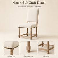Chaise de salle à manger rembourrée de style Empire français moderne avec dossier haut, garniture cloutée et pieds en bois massif tourné pour salles à manger domestiques