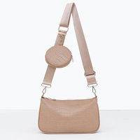 Ensemble de sacs à bandoulière pour femmes à motif crocodile avec porte-monnaie rond détachable, sac messager à large bandoulière, fermeture à glissière