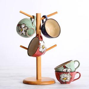 Supporto per asciugatura ad aria con 6 ganci rimovibili in <span class=keywords><strong>noce</strong></span> in piedi tipo portabicchieri in legno tazza da caffè forma albero organizzatore tazza - Product Image 2