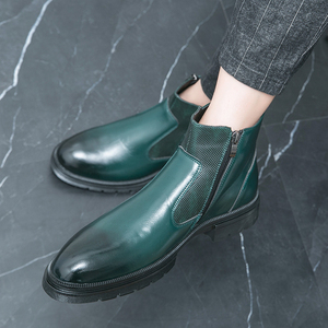 Bottes <span class=keywords><strong>Martin</strong></span> en cuir brillant à double boucle et fermeture éclair pour hommes, semelle épaisse, idéales pour les trajets quotidiens et un usage professionnel décontracté toute saison - Product Image 2