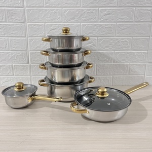Batterie de Cuisine Antiadhésive de 12 Pièces en Acier Inoxydable, Poignées Dorées, <span class=keywords><strong>Faitout</strong></span> <span class=keywords><strong>et</strong></span> Casserole à Lait pour Usage en Cuisine - Product Image 6
