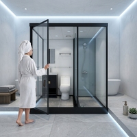 Cabine de douche préfabriquée tout-en-un YEETE avec meuble-lavabo, toilettes, écran en verre, cadre en aluminium trempé multi-zones, LED, installation rapide