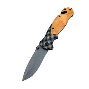 Navaja Plegable de Acero Inoxidable con Mango de Madera, Hoja Serrada de Punta Caída, Táctica, para Camping y Exteriores, OEM - Product Image 6