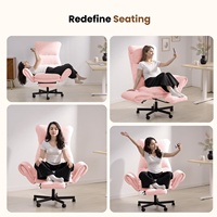 Chaises de bureau ergonomiques de direction, confortables, rembourrées, en velours rose, dossier haut, avec roulettes