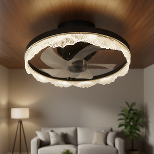 Ventilateur de plafond LED moderne 20 pouces noir à montage encastré avec anneau acrylique, télécommande et variateur d'intensité pour la maison - Product Image 2