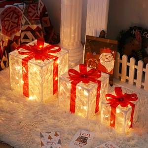 Ensemble de 3 boîtes cadeaux de Noël à piles avec design nœud, lumière LED blanc chaud, 8 modes, minuterie, décorations pour fêtes et festivals - Product Image 1