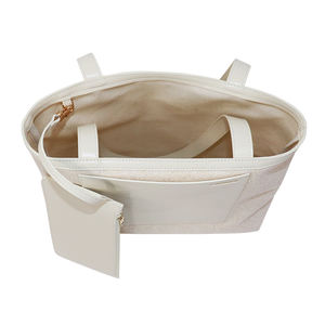 Sac fourre-tout géométrique vintage simple et écologique pour femme, fermeture ouverte, deux poignées, bandoulière amovible, 1-1,9 L, en toile à lettres - Product Image 4