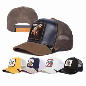 قبعات مخصصة للبيع بالجملة 5 أقسام غطاء رقعة حيوان مطرز 3D قبعات راكب شاحنة من القماش الشبكي قبعات بيسبول رياضية للخارج للجنسين