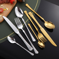 Ensemble de couverts martelés en acier inoxydable 410 Dingyong pour hôtels et restaurants, 24 pièces (couteau, fourchette, cuillère) au design nordique