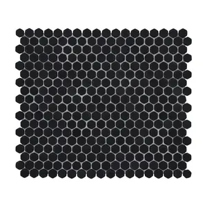 Sunwings Recycled Glass Mosaic Tile | Stock In US | Black Hexagon Matte Mosaics Wall And Floor Tile