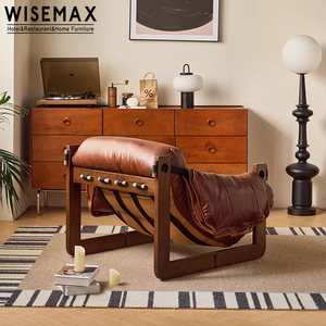WISEMAX FURNITURE mobilier de chambre à coucher du milieu du siècle fauteuils scandinaves pour salon en bois confortable <span class=keywords><strong>fauteuil</strong></span> d'appoint en faux <span class=keywords><strong>cuir</strong></span> - Product Image 6