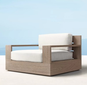 Sillón Giratorio Moderno <span class=keywords><strong>de</strong></span> Madera <span class=keywords><strong>de</strong></span> Teca <span class=keywords><strong>para</strong></span> Exteriores con Diseño Ecológico y Duradero, Cojín Impermeable <span class=keywords><strong>para</strong></span> <span class=keywords><strong>Jardín</strong></span>, Parque, Hotel y Villa - Product Image 1