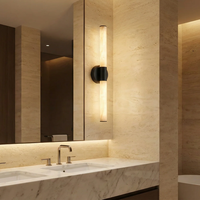 Applique murale LED minimaliste aspect marbre, acier inoxydable brossé, abat-jour en albâtre, CRI 95 élevé, blanc chaud 3500K, garantie 3 ans