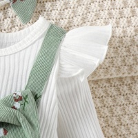 Barboteuse en coton côtelé floral à étiquette personnalisée, vêtements de printemps et d'automne pour bébés, combinaison col en O à manches longues avec nœud papillon pour filles et tout-petits, 1 pièce