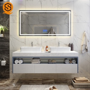 Ensemble <span class=keywords><strong>de</strong></span> coiffeuse <span class=keywords><strong>de</strong></span> <span class=keywords><strong>salle</strong></span> <span class=keywords><strong>de</strong></span> <span class=keywords><strong>bain</strong></span> murale européenne moderne Shinestone avec lavabo simple et double - Product Image 1