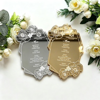 Carte de menu de mariage personnalisée en acrylique miroir argenté, doré ou or rose découpée au laser pour la décoration de table