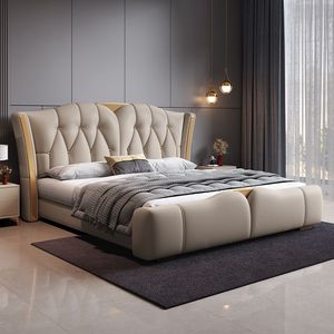 Camas Modernas Tapizadas de Venta Caliente, Diseño Italiano de Lujo, <span class=keywords><strong>Cama</strong></span> de Madera King/Queen <span class=keywords><strong>con</strong></span> Almacenamiento Ajustable para Dormitorio Principal de Hotel - Product Image 1