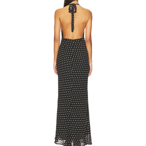 <span class=keywords><strong>Robe</strong></span> longue rétro en mousseline de soie à pois avec élasthanne pour femme, col en V profond, dos nu, <span class=keywords><strong>style</strong></span> vintage sexy pour l'été, idéale pour les fêtes à la plage, OEM ODM - Product Image 4