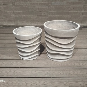 กระถางต้นไม้ไฟเบอร์ซีเมนต์ทรงกลมลายวงกลมกันน้ำ ขนาด 15 ลิตร สไตล์โมเดิร์นใหม่ สำหรับตกแต่งบ้าน ห้องนั่งเล่น ระเบียง และพื้น - Product Image 6