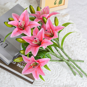 Bouquet de lys artificiels blancs et jaunes en plastique, décoration de mariage pour hôtel, salon, table - Product Image 3
