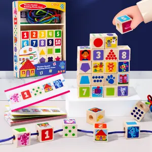 प्रारंभिक शिक्षा बच्चों के पहेली डिजिटल खेल आकार मोती पहने रस्सी इमारत ब्लॉकों लकड़ी के खिलौने