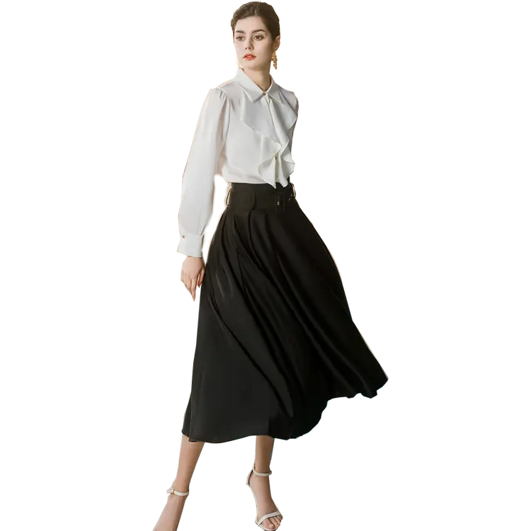 Woman Working Lady Office Fashion Custom Business Pure White Blouse Black Skirt Suit women clothing two piece set top and skirt
