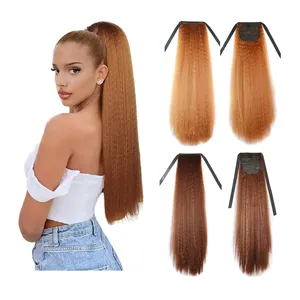 Wholesale 27 Inch Long Synthetic Clip In Yaki Straight Ponytail Wig Extensions Tie Up Strap Wrap Natural Hair Ponytail