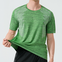 T-shirt de sport athlétique jacquard sans couture coupe ajustée, séchage rapide, respirant, anti-frottement, manches courtes, col rond, pour homme, fitness, course à pied