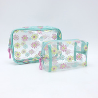 Pochette de maquillage portable transparente en PVC imperméable avec logo personnalisé, imprimé marguerite, pour voyage et toilette