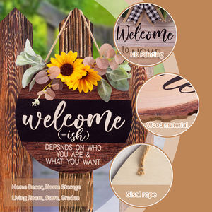 लकड़ी के संकेत घर सजावट लकड़ी के शिल्प दीवार पर लगाए गए स्वागत संकेत देश शैली के आउटडोर फांसी के संकेत चल दीवार कला सजावट - Product Image 4