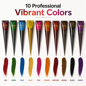 Conos <span class=keywords><strong>de</strong></span> Henna Multicolor para Tatuajes, 11 Piezas/Set, Pasta Temporal <span class=keywords><strong>de</strong></span> Mehndi para Arte Corporal, Pintura <span class=keywords><strong>de</strong></span> Henna Impermeable <span class=keywords><strong>de</strong></span> Larga Duración para Arte Corporal - Product Image 1