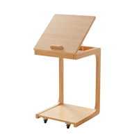 Table basse en bambou réglable pour salon moderne en gros avec roulettes pivotantes, table basse en forme de C